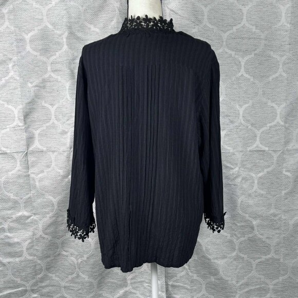 Nenona Black Lace Trim Blouse – Sheer Floral Cutout, Pintuck Detail, Size XL - Picture 3 of 7